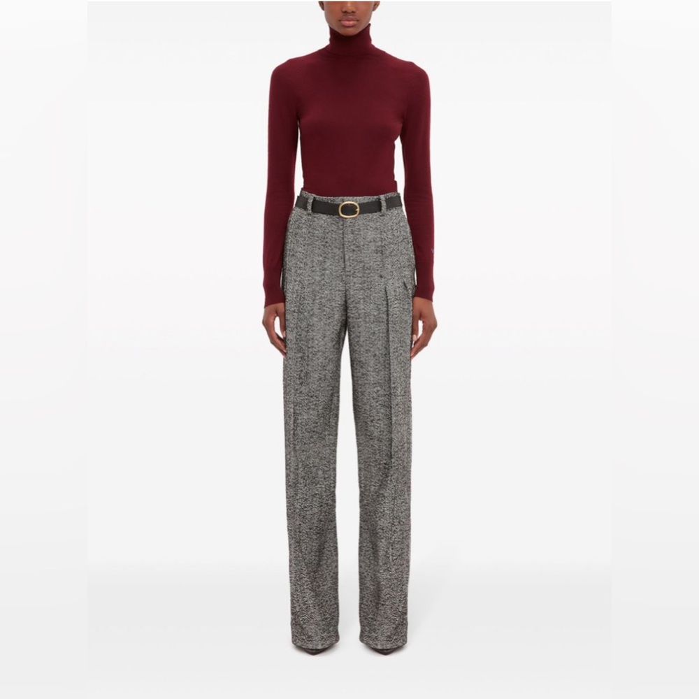 Victoria Beckham pleated herringbone pants in black and white